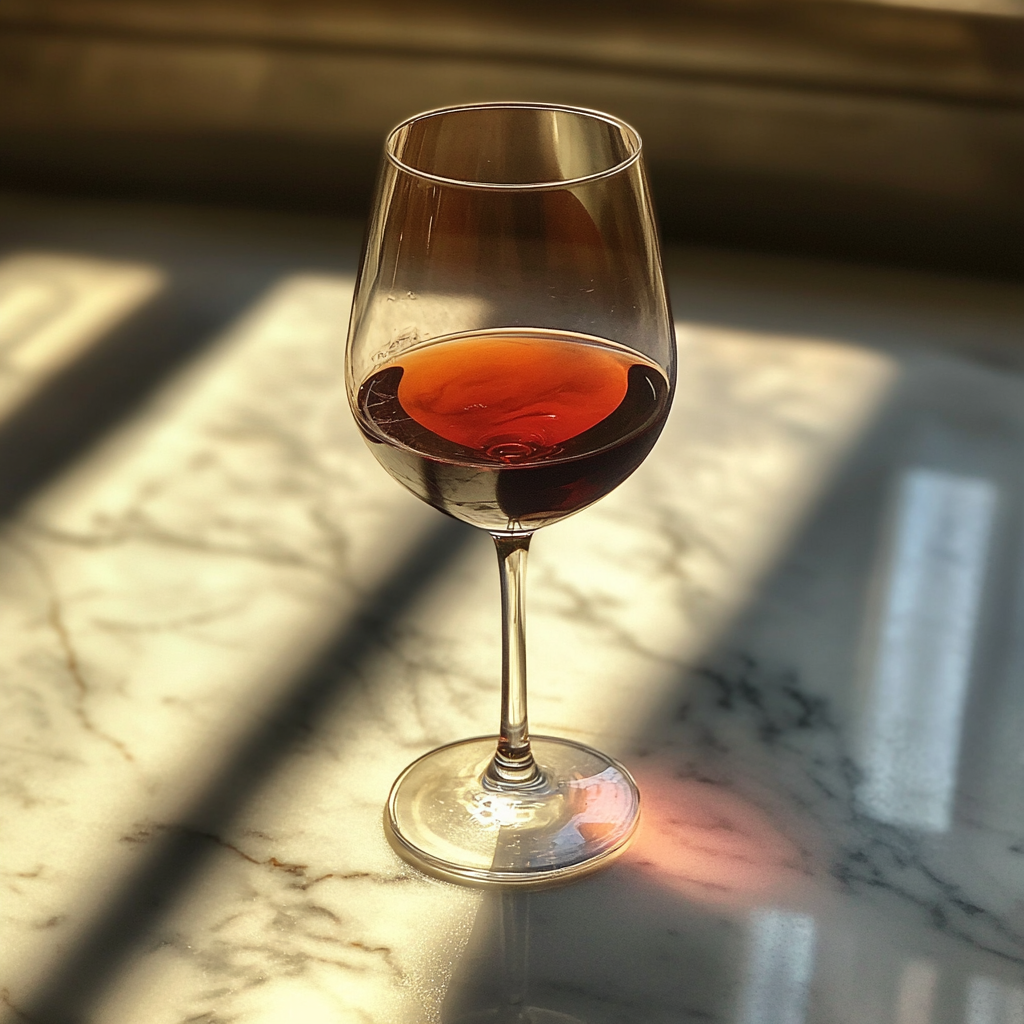 A glass of wine on a counter | Source: Midjourney
