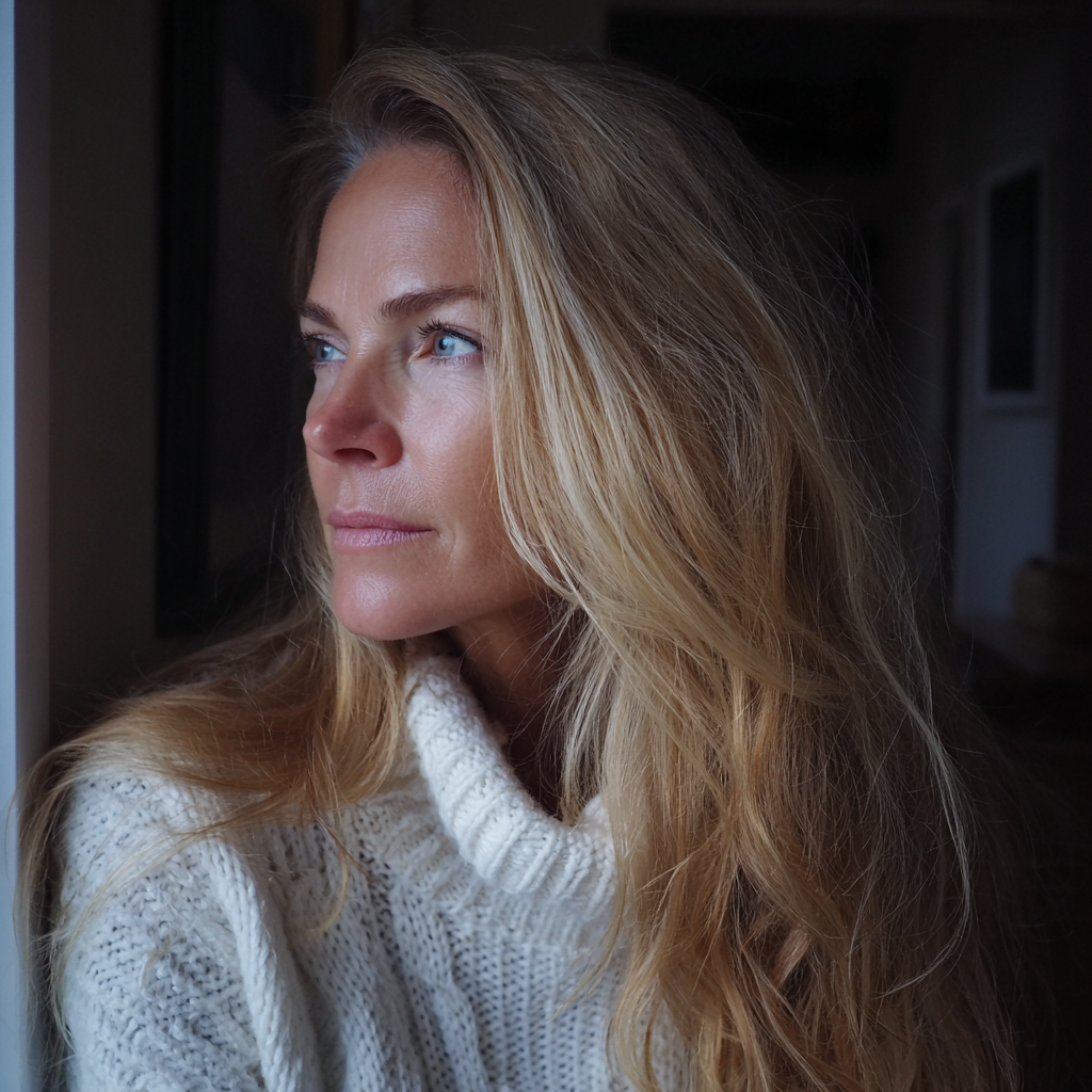 A woman standing in a home hallway | Source: Midjourney