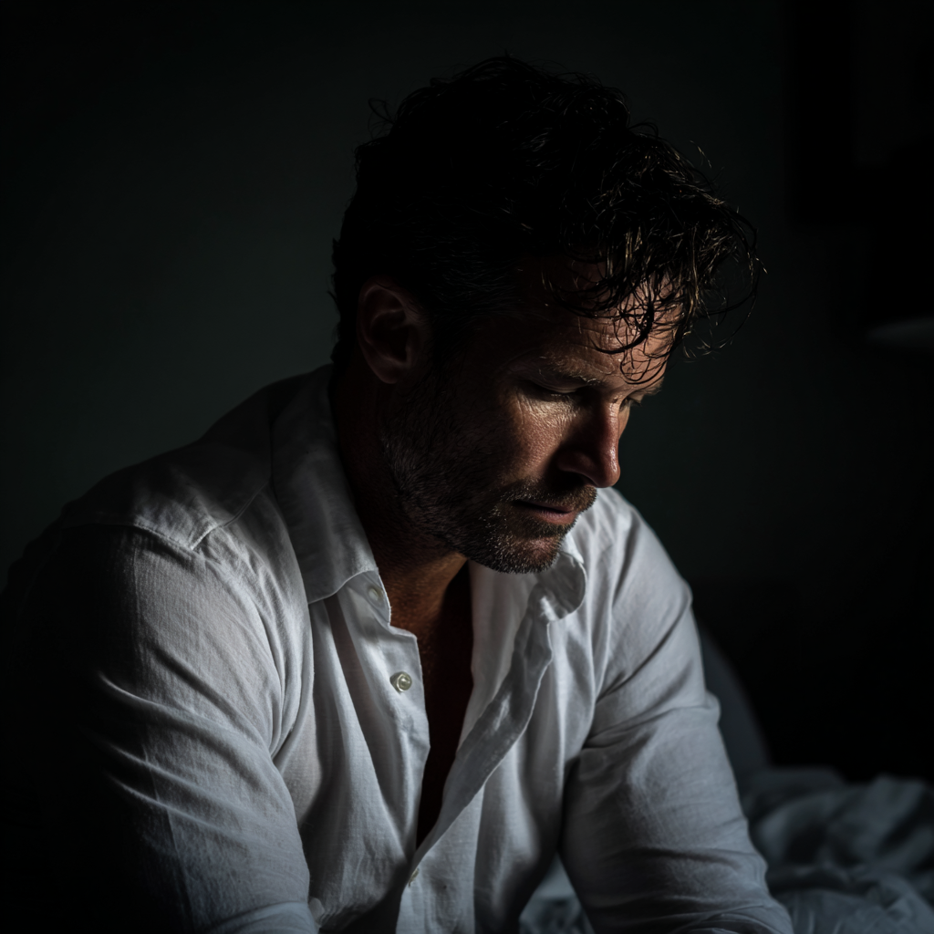 A man sitting on the edge of a bed | Source: Midjourney
