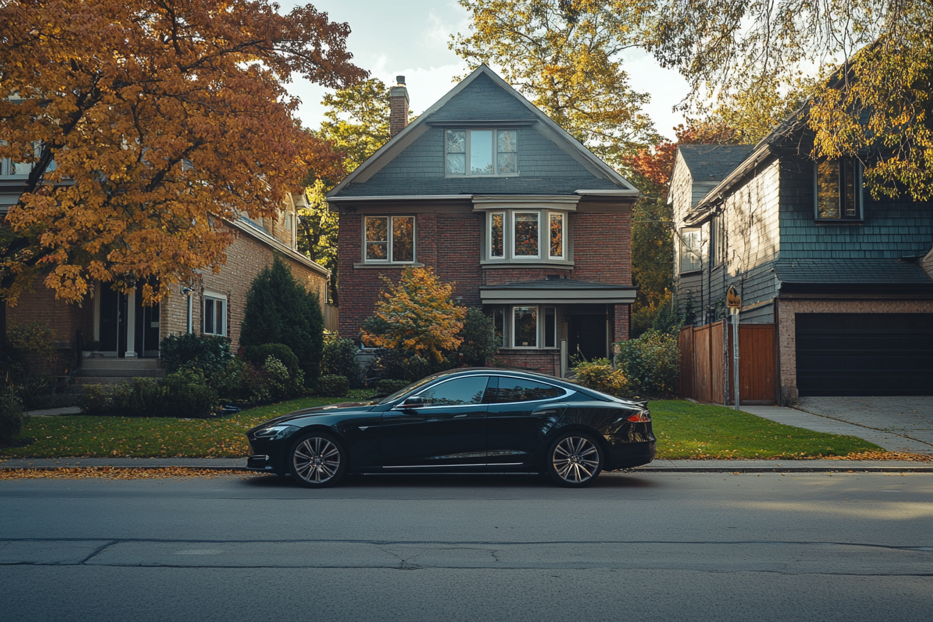 A car parked in front of a house in a suburban neighborhood | Source: Midjourney