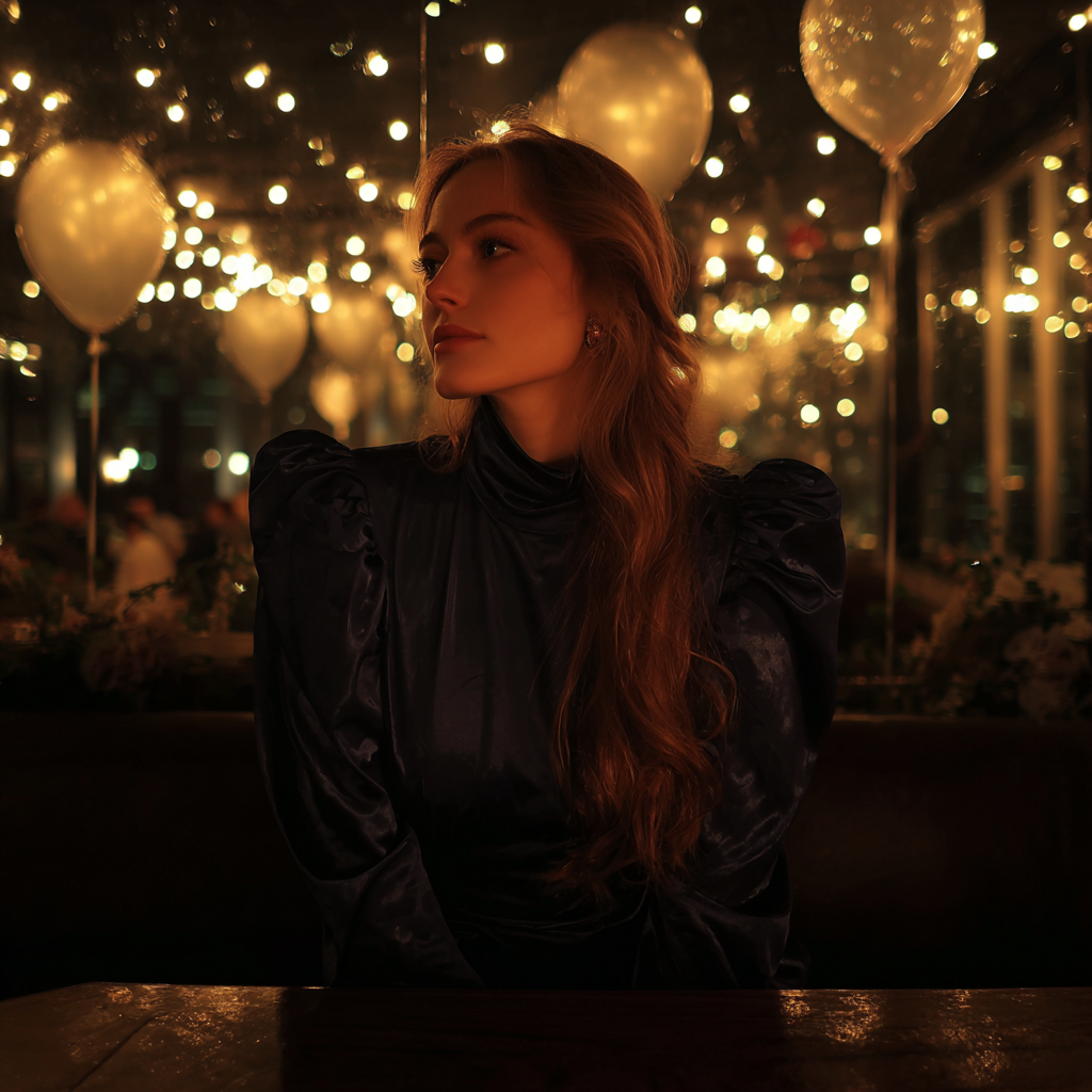 A woman sitting at a table at prom | Source: Midjourney