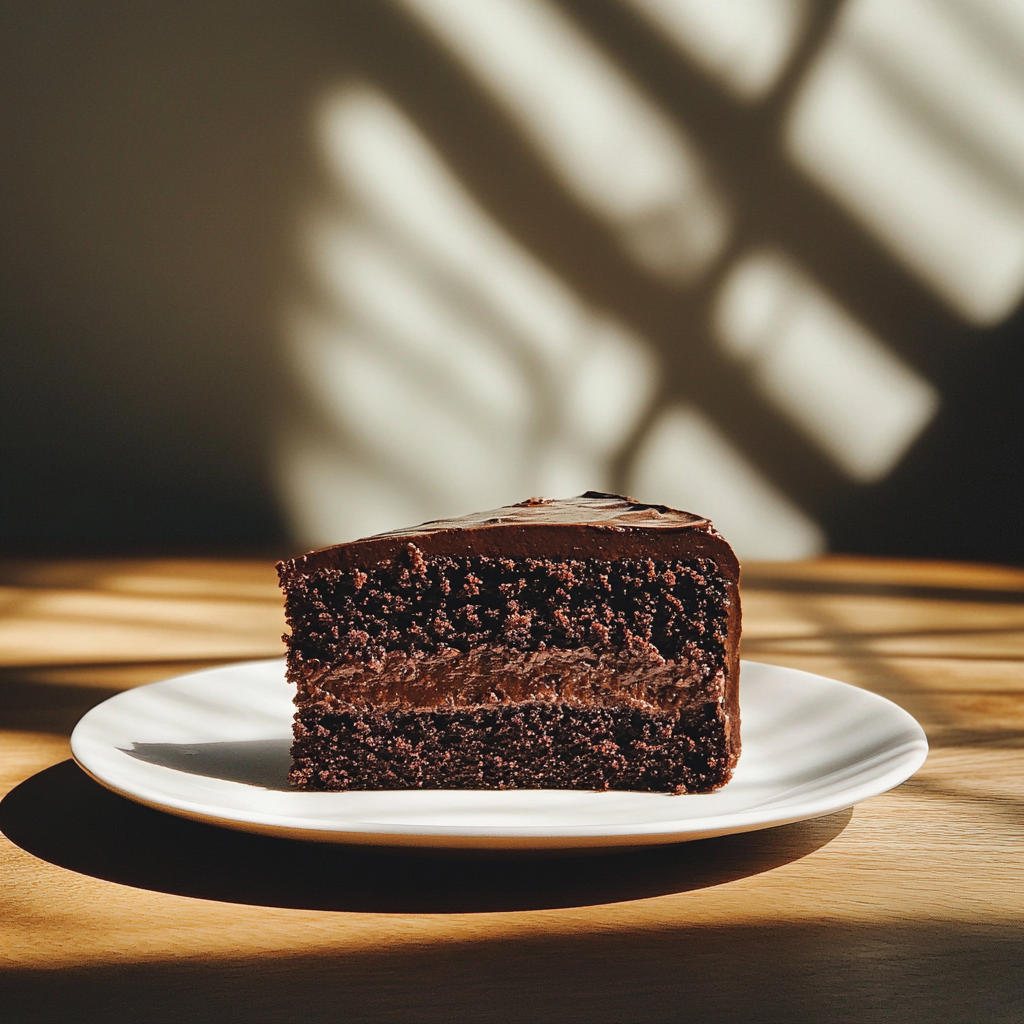 A slice of cake on a table | Source: Midjourney