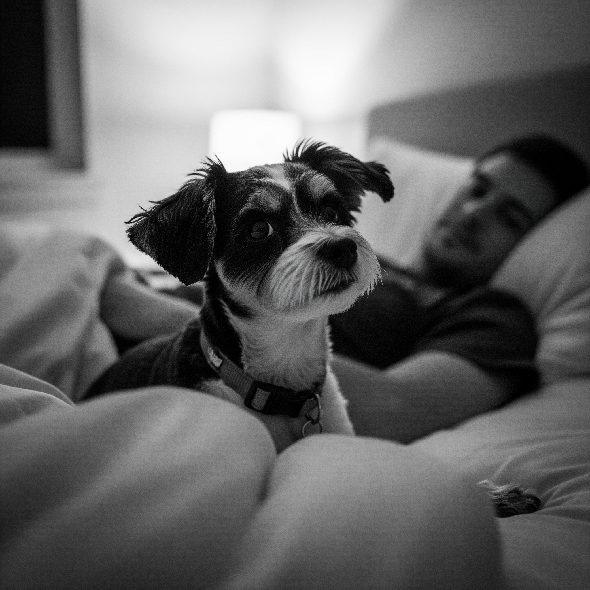 A dog lying on the bed with his owner | Source: Gemini