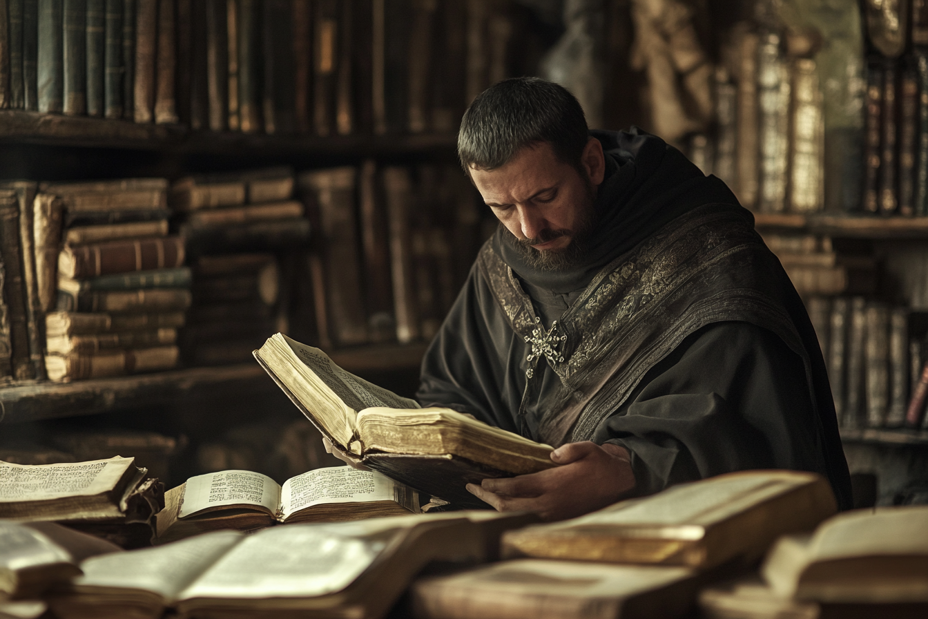 A devout monk working on religious texts | Source: Midjourney