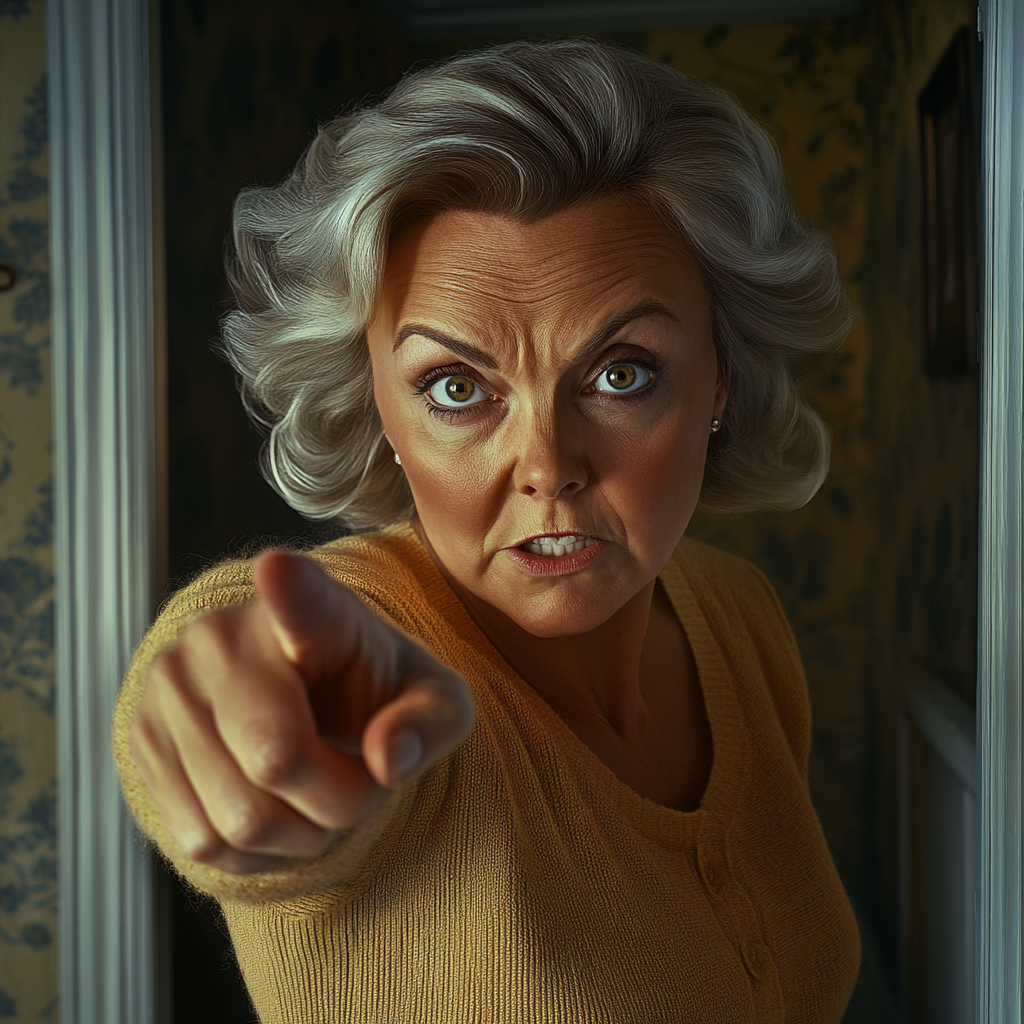 An annoyed older woman pointing a finger | Source: Midjourney