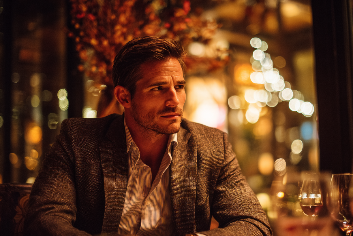 A man at his engagement dinner | Source: Midjourney