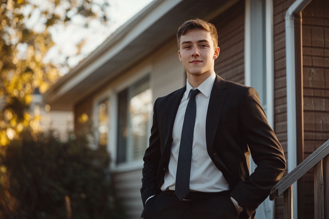 A young man in a suit | Source: Midjourney