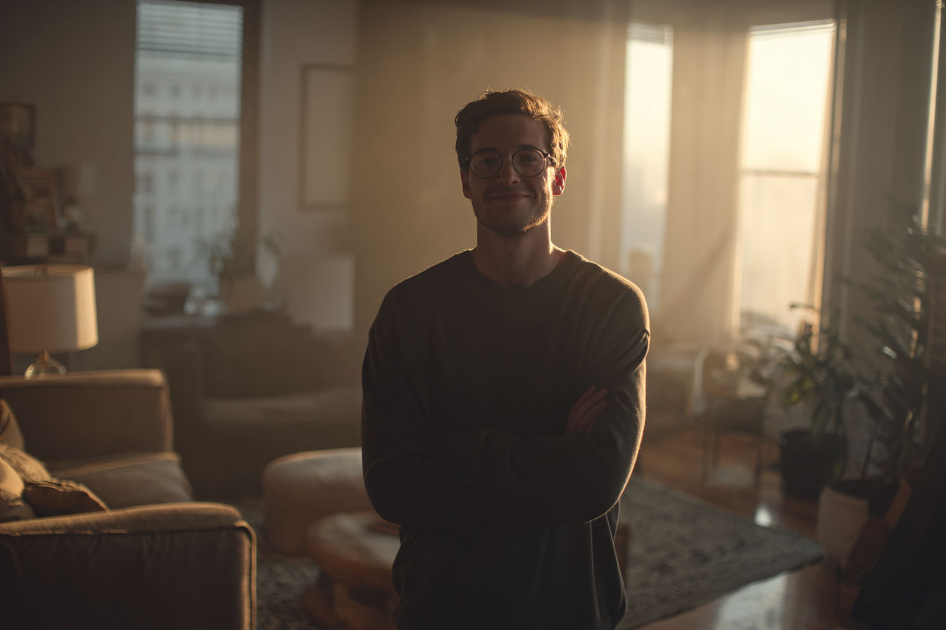A man standing in a living room | Source: Midjourney