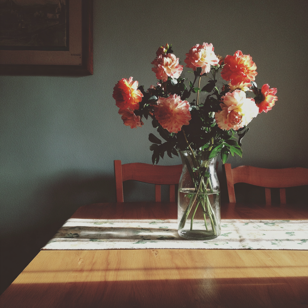 A vase of flowers on a table | Source: Midjourney