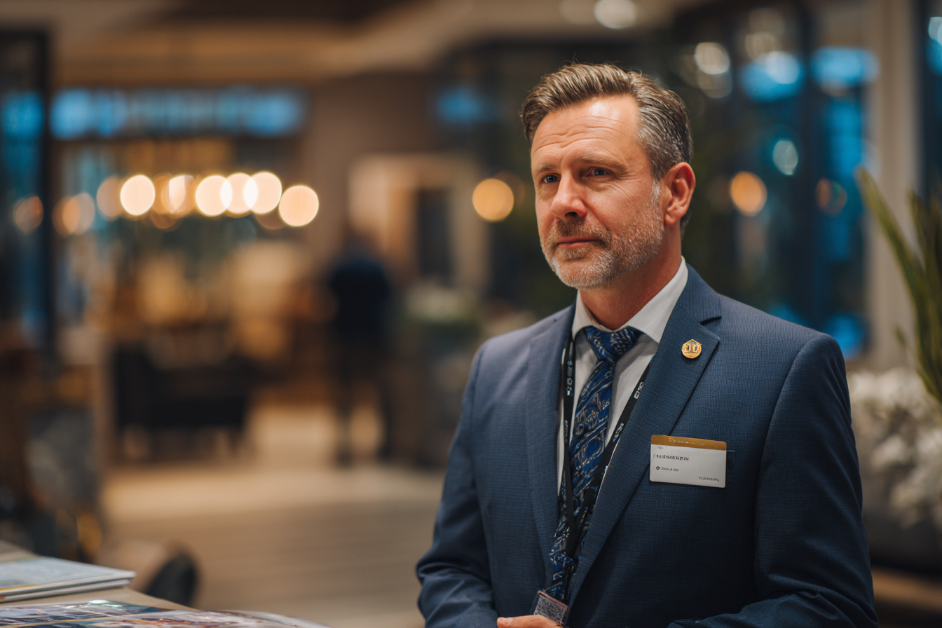 A manager standing in a hotel lobby | Source: Midjourney
