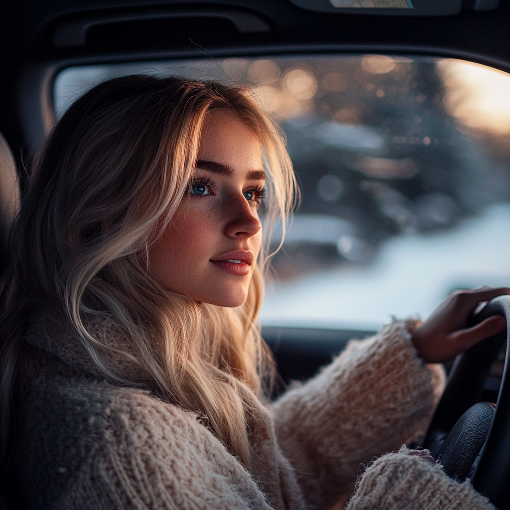 A woman driving a car | Source: Midjourney