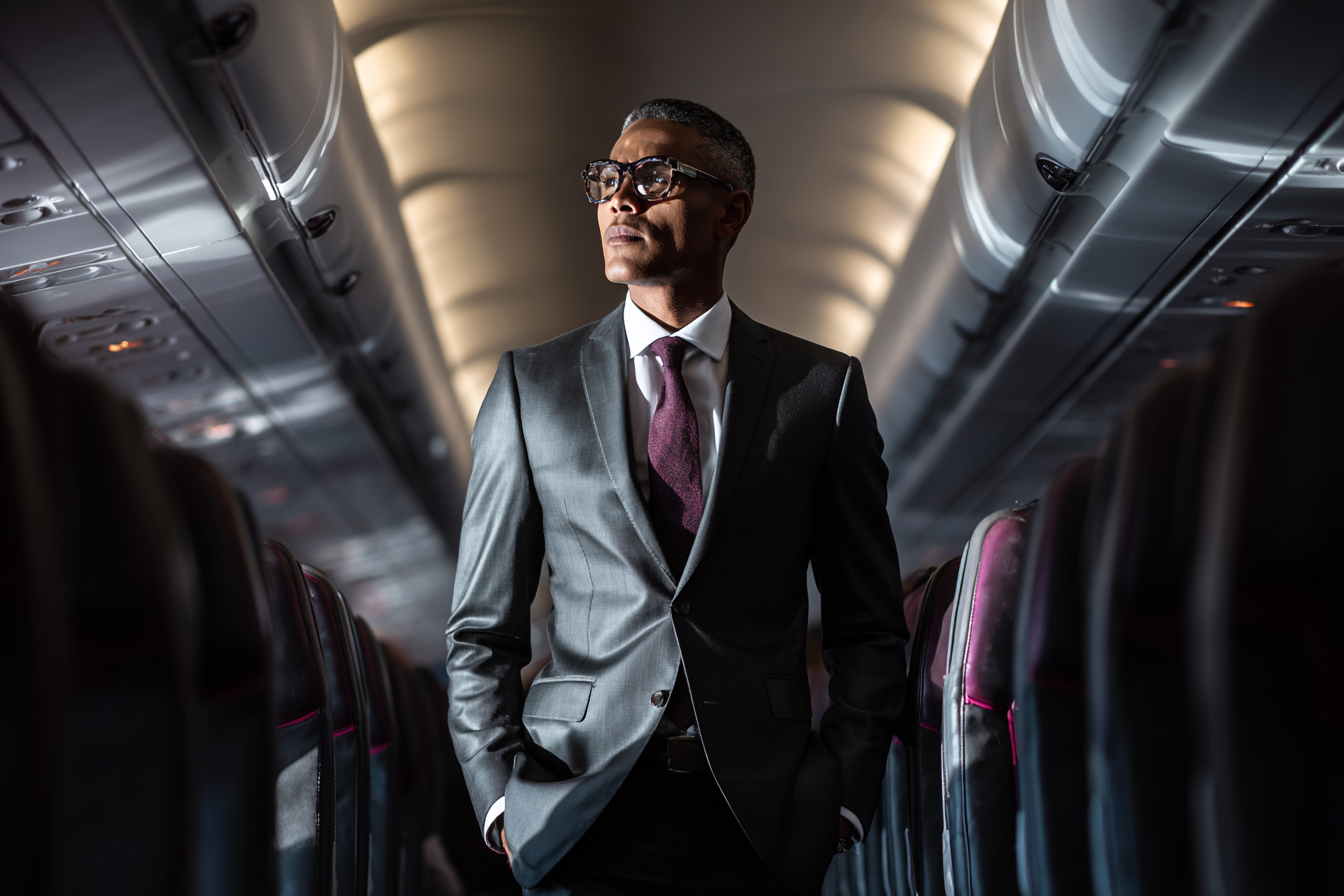 A man standing in an airplane | Source: Midjourney