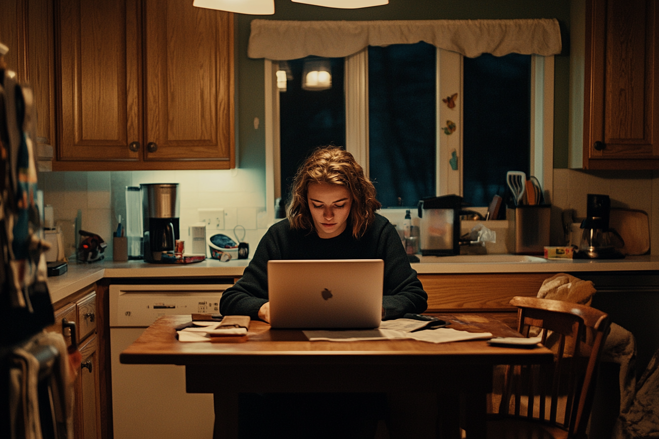 A woman using a laptop | Source: Midjourney