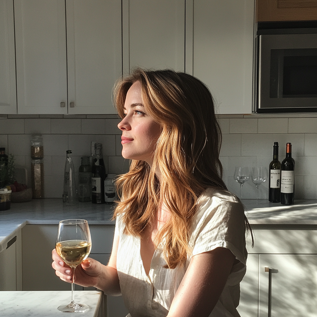 A woman holding a glass of wine | Source: Midjourney