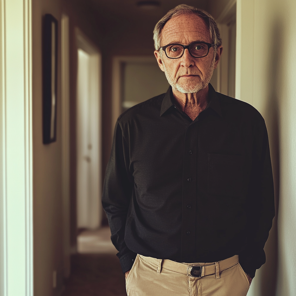 An elderly man standing in a hallway | Source: Midjourney