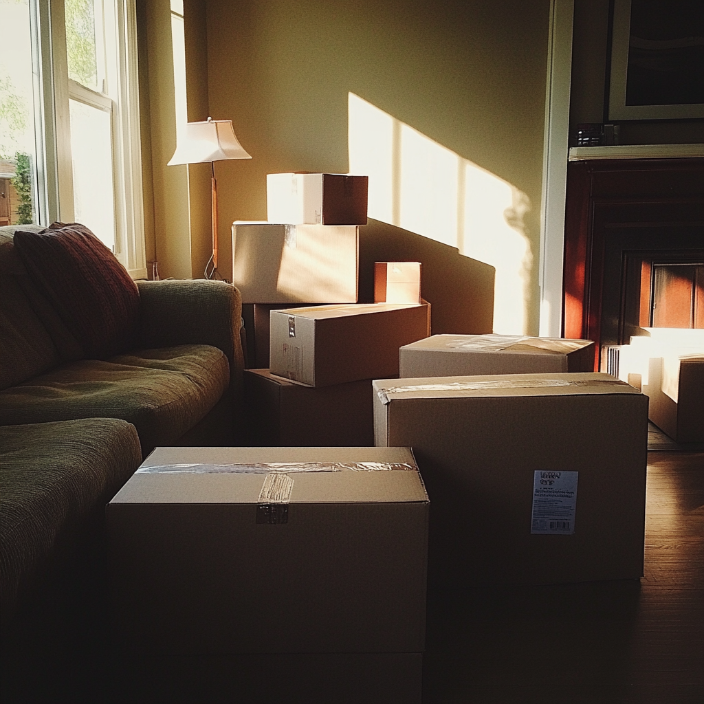 Cardboard boxes in a living room | Source: Midjourney