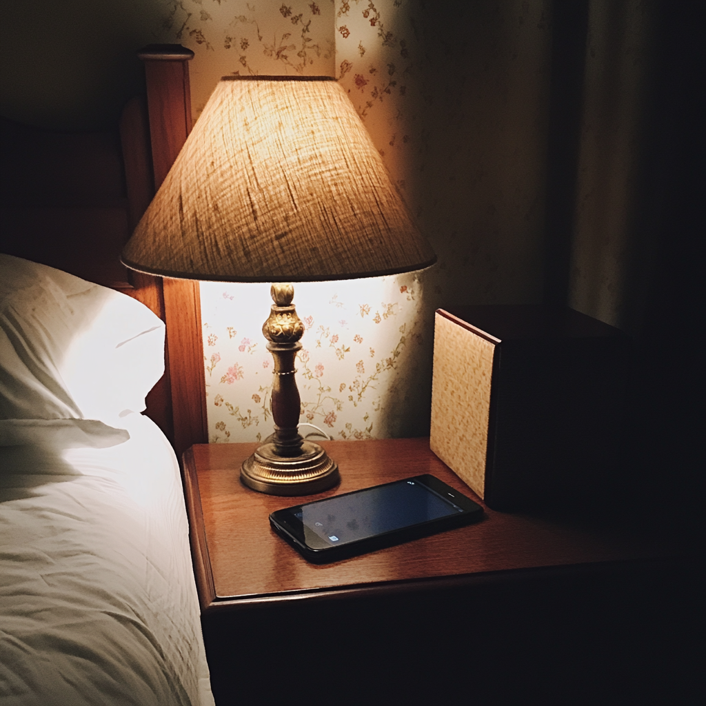 A cellphone on a bedside table | Source: Midjourney