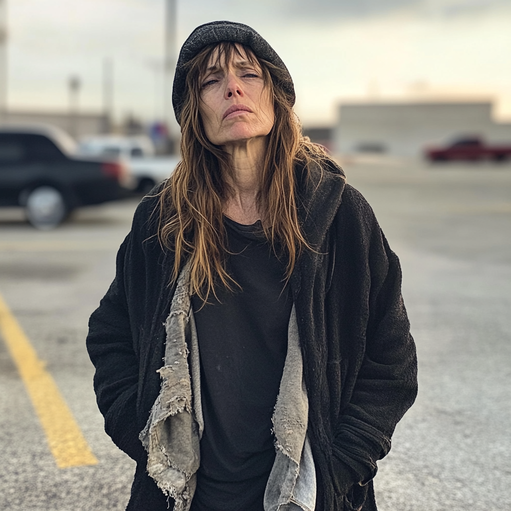 A homeless woman in a parking lot | Source: Midjourney