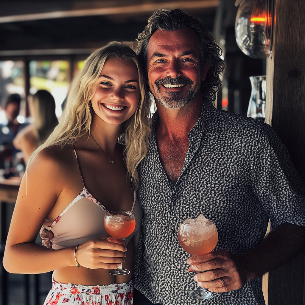 A couple holding drinks | Source: Midjourney