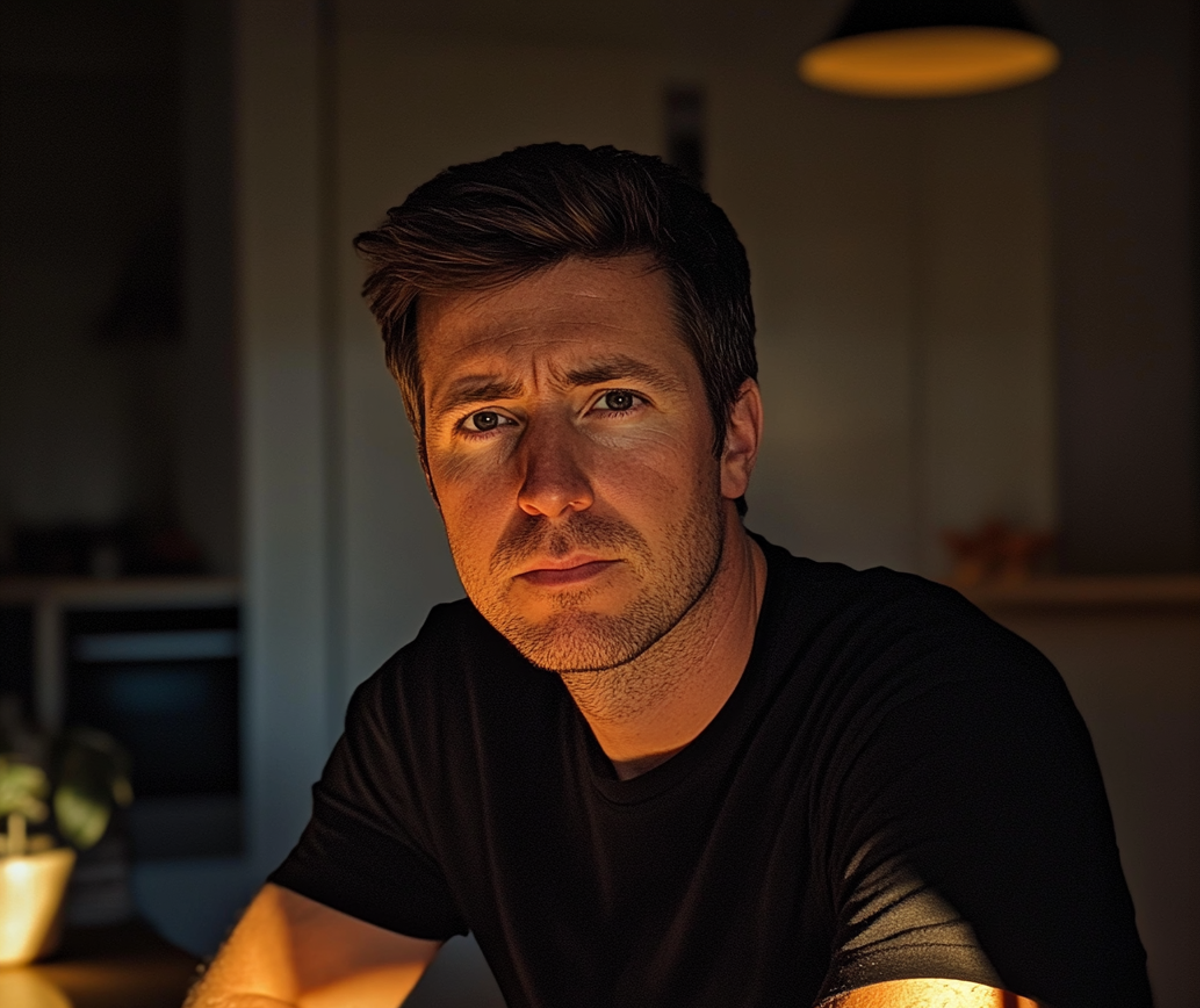Um homem preocupado sentado à mesa | Fonte: Midjourney