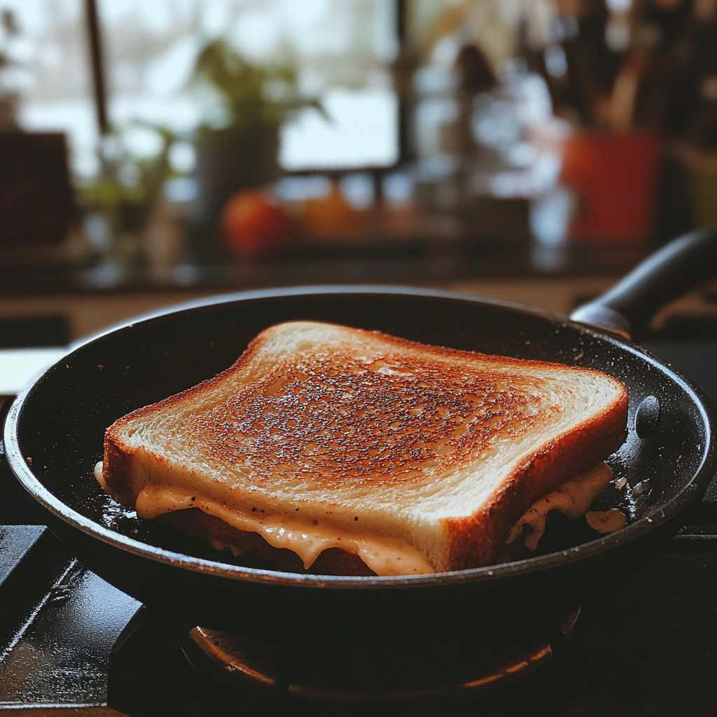 A toasted sandwich on a pan | Source: Midjourney