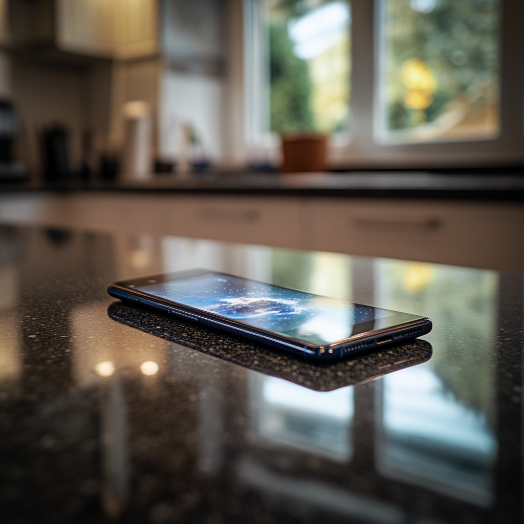 A smartphone lying on a counter | Source: Midjourney