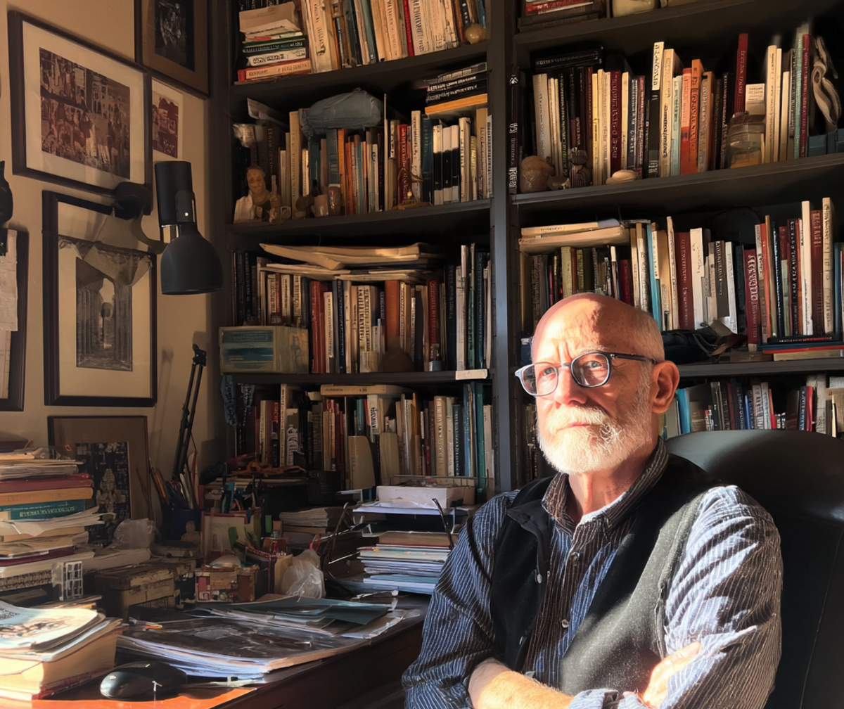 A stern man sitting at his desk | Source: Midjourney