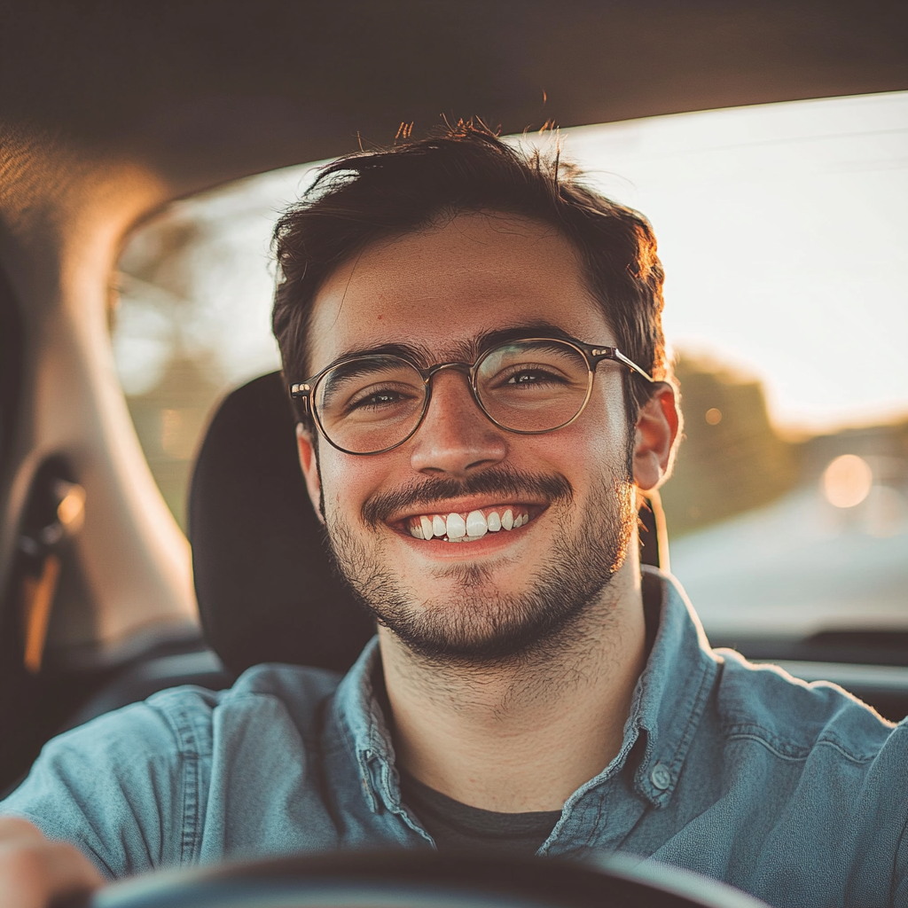 A smiling man driving | Source: Midjourney