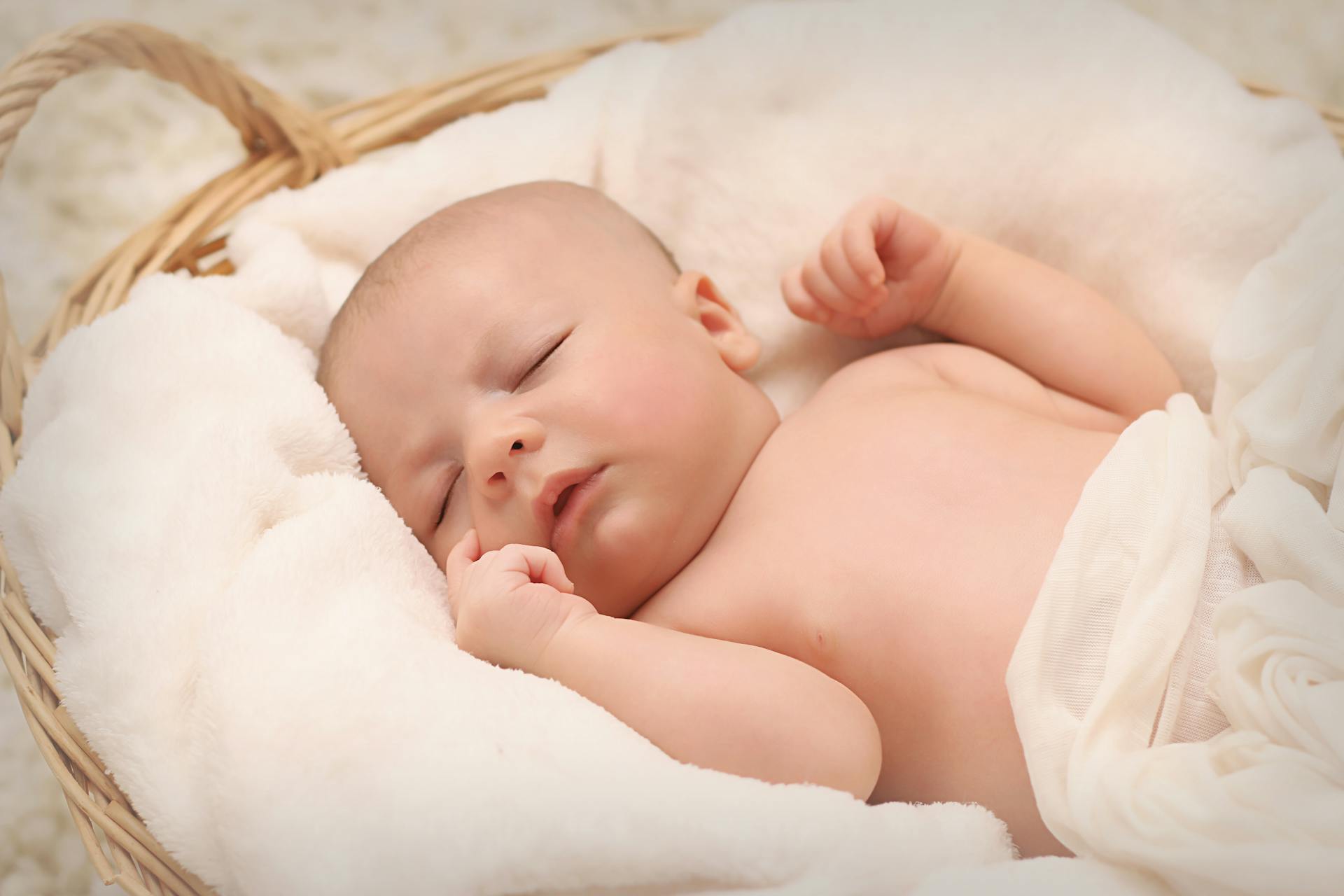 A newborn baby in a basket | Source: Pexels