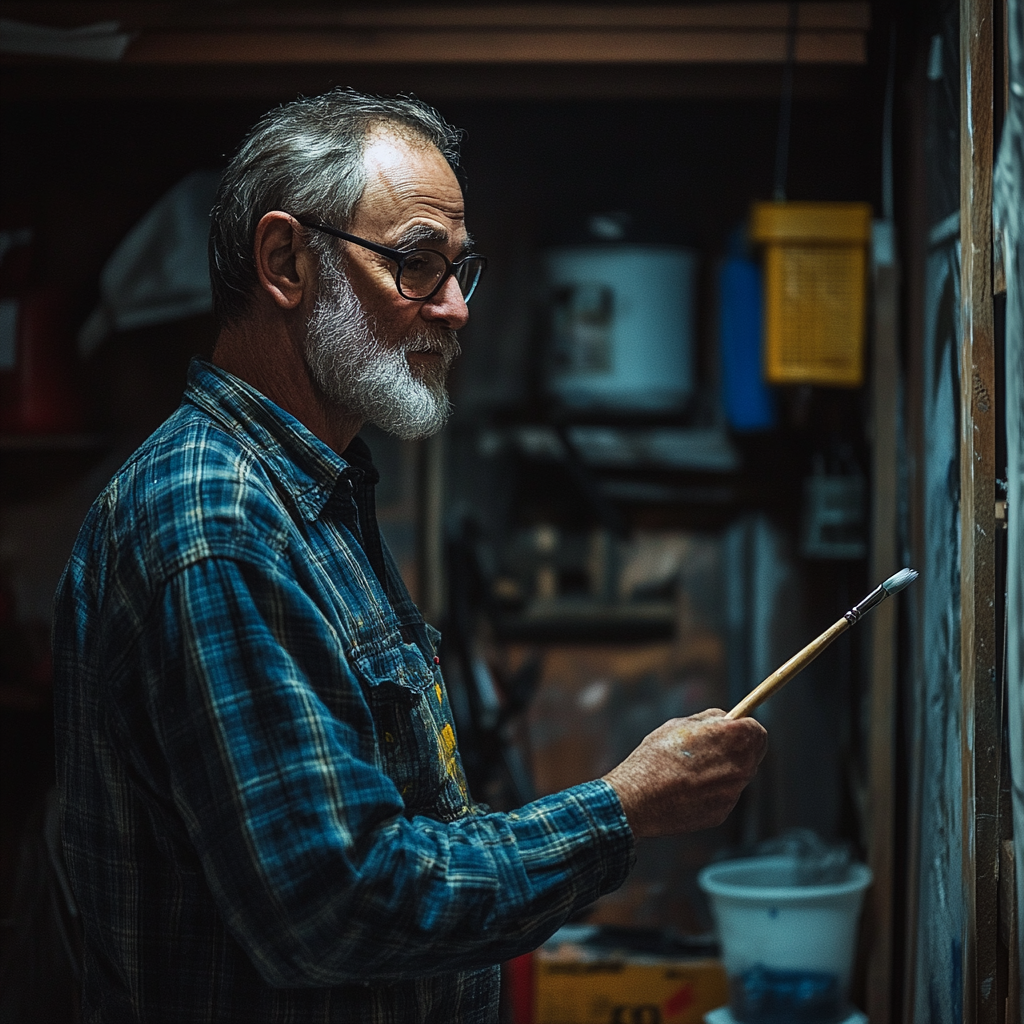 A man with a paintbrush in his basement | Source: Midjourney