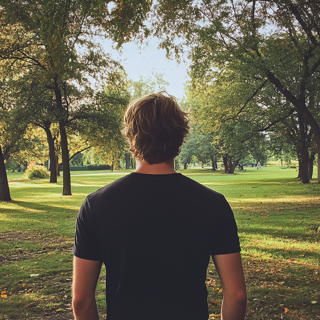 A man walking through a park | Source: Midjourney