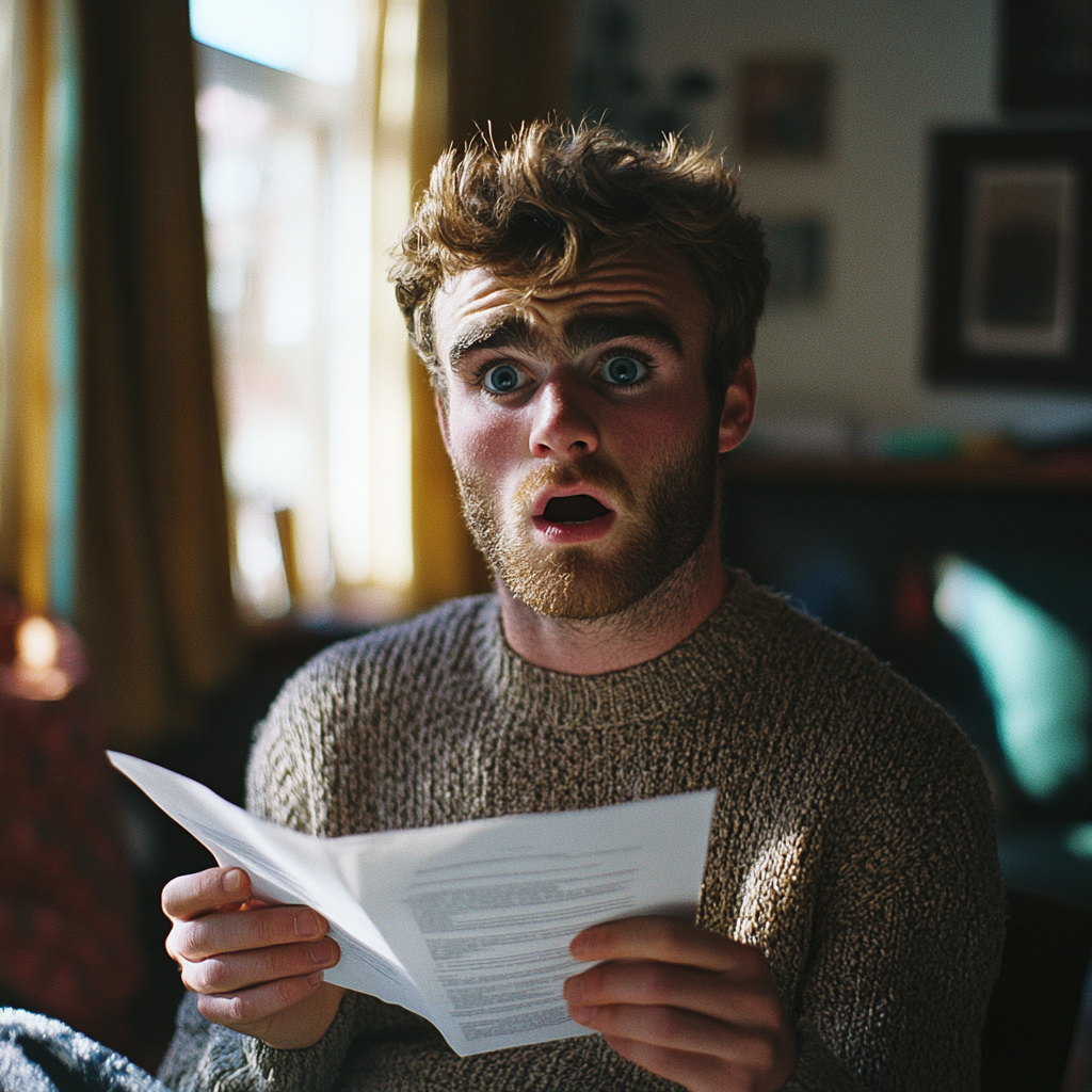 A shocked man looking at a document | Source: Midjourney