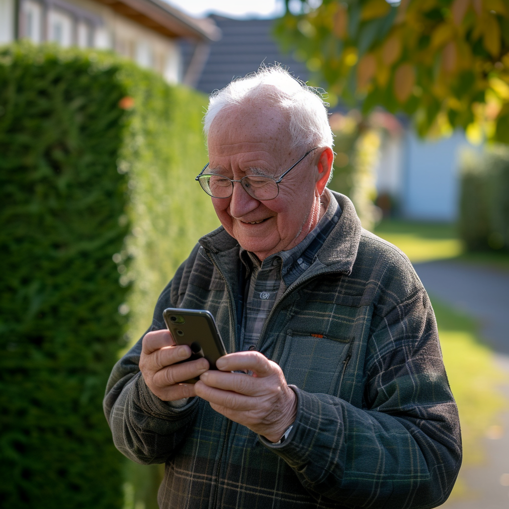 An elderly man using a phone | Source: Midjourney