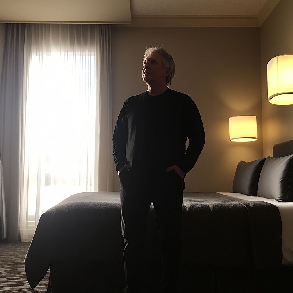 A man standing in a hotel room | Source: Midjourney