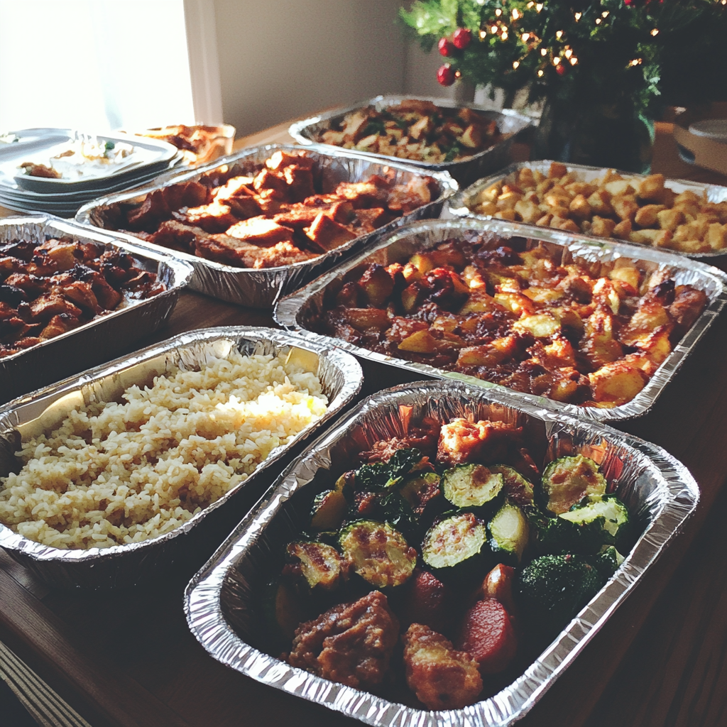 Trays of food on a table | Source: Midjourney