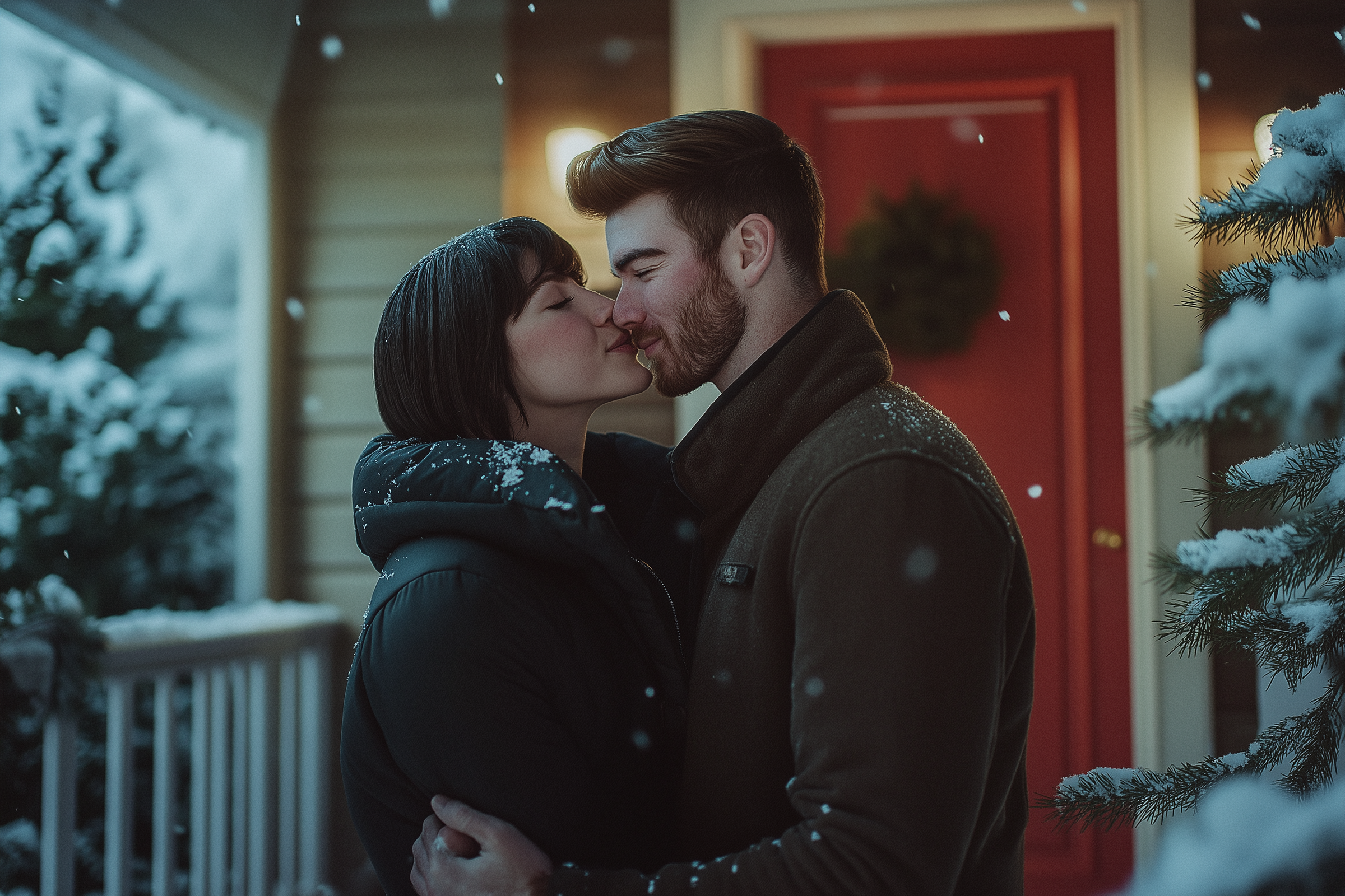 Um casal se beijando na neve | Fonte: Midjourney