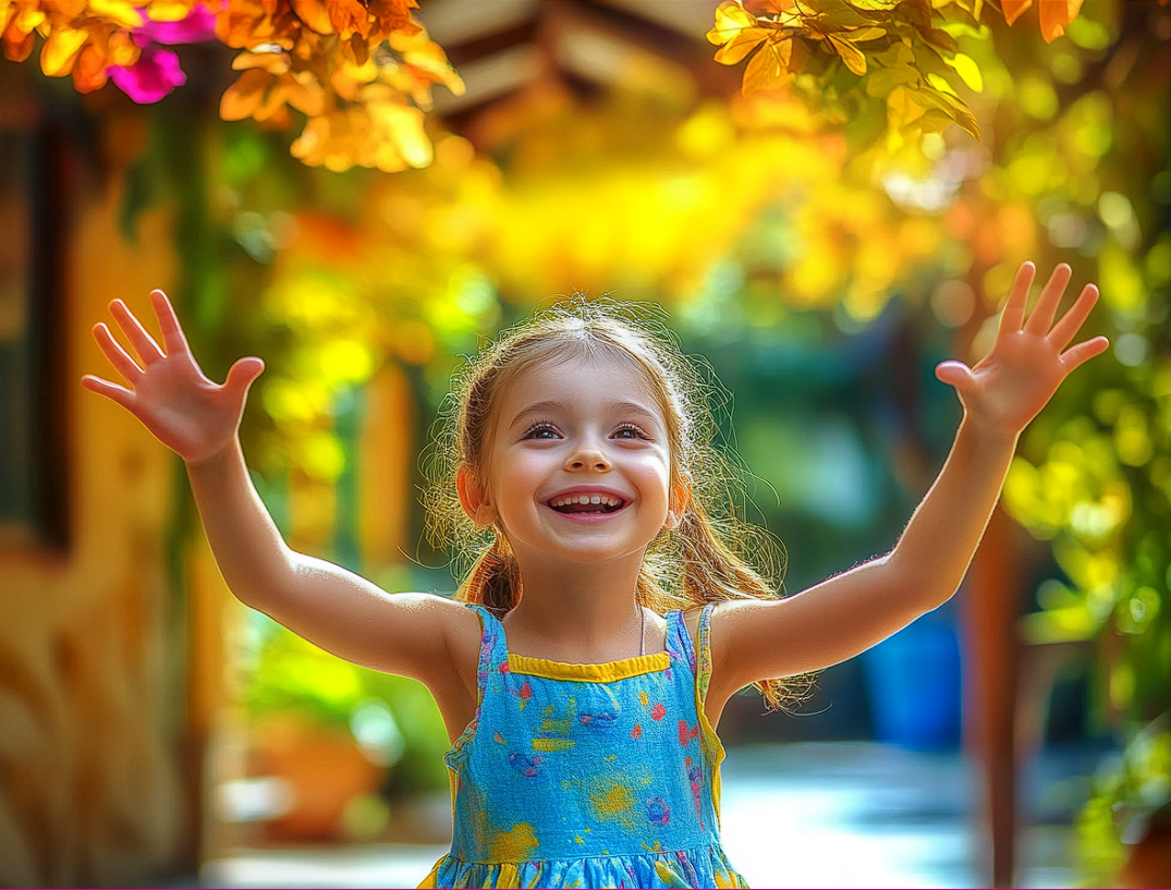 An excited girl with her hands in the air | Source: Midjourney