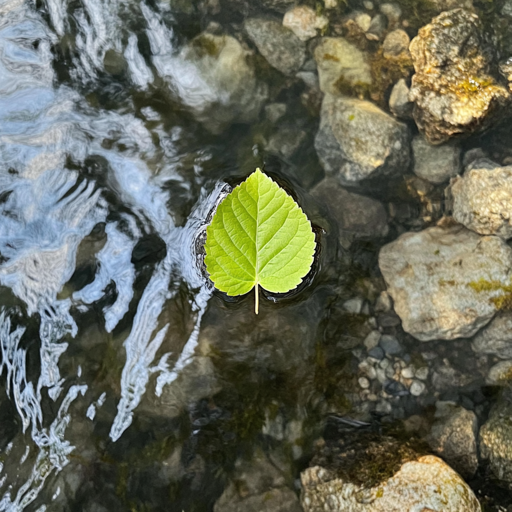 A leaf in a stream | Source: Midjourney