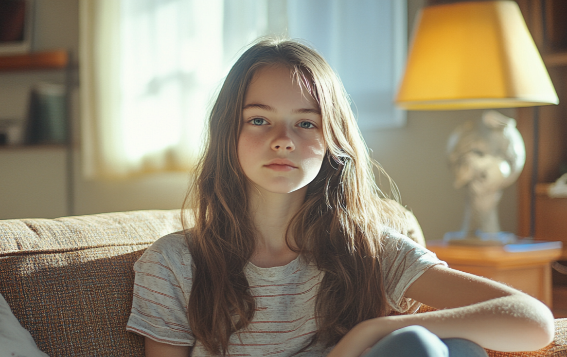 A girl sitting on a couch | Source: Midjourney