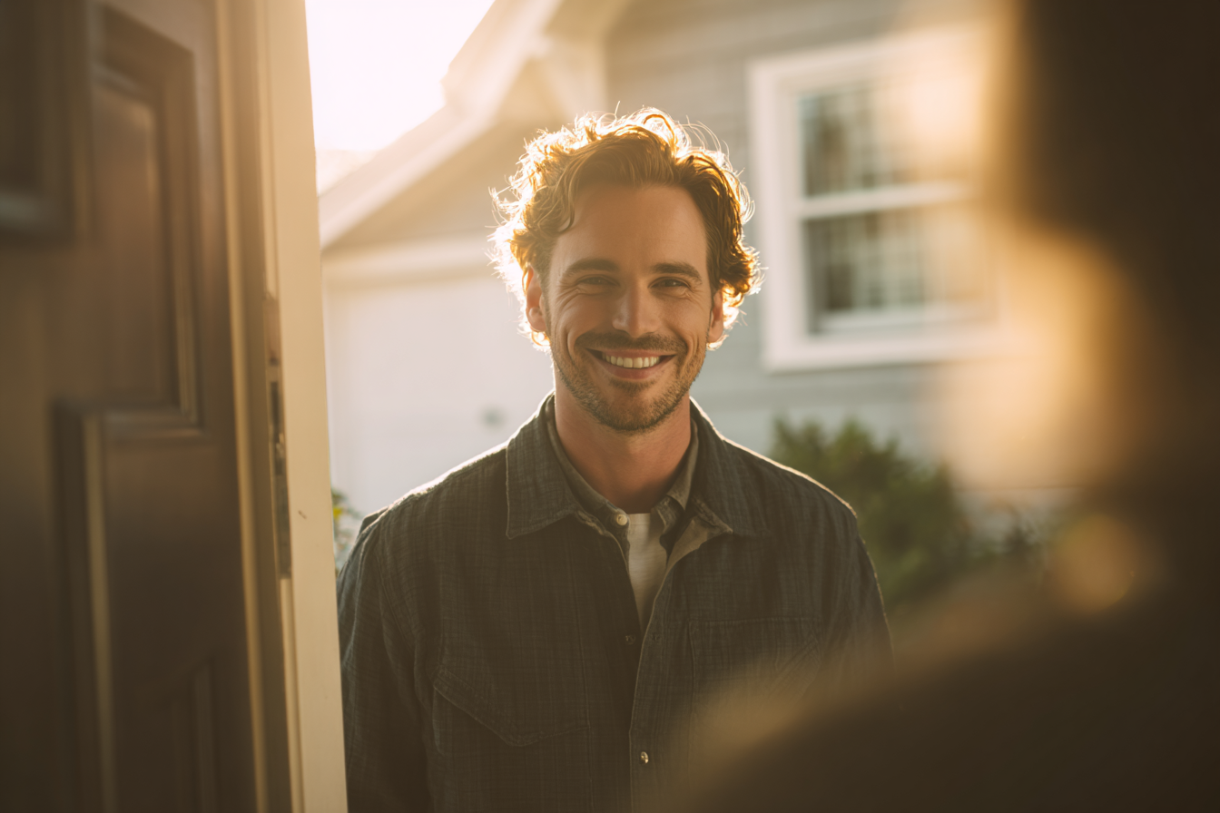 A man standing outside his neighbor's house | Source: Midjourney