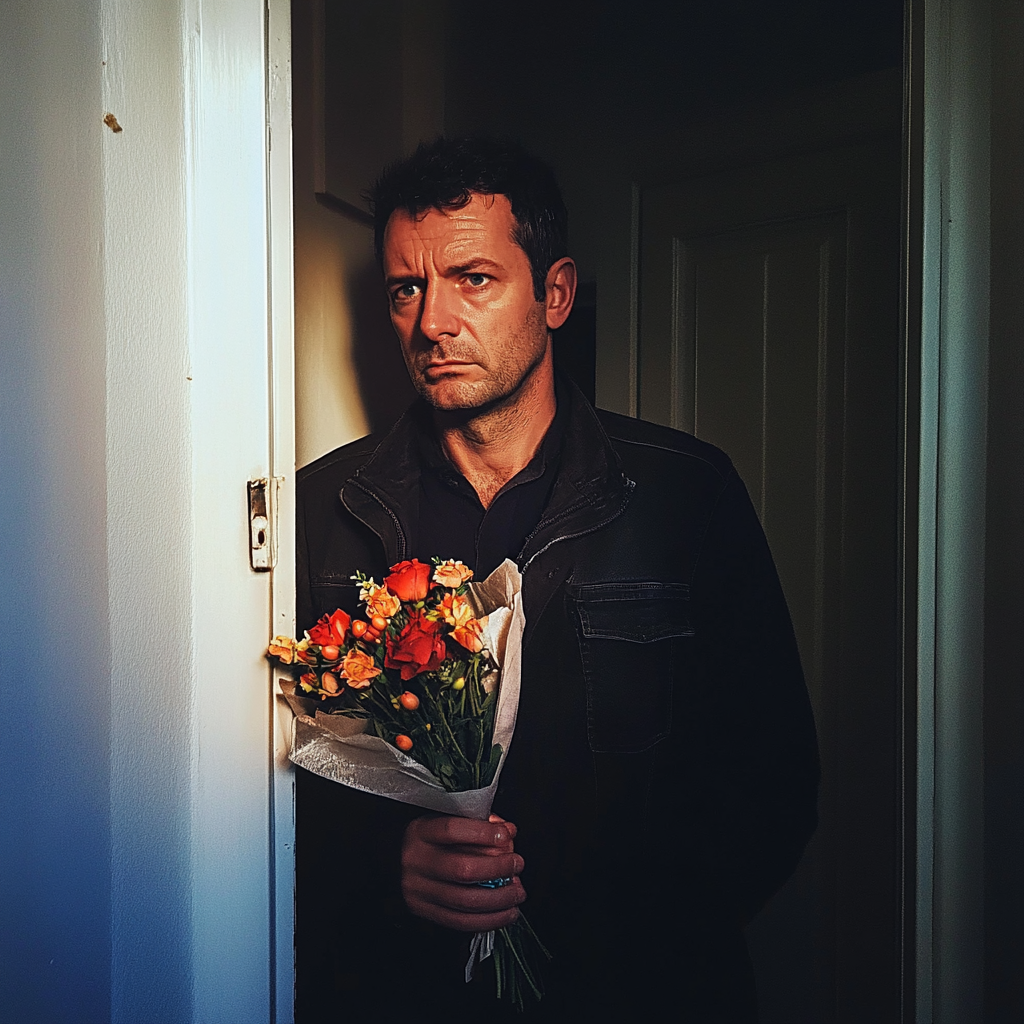 A man holding a bouquet of flowers | Source: Midjourney