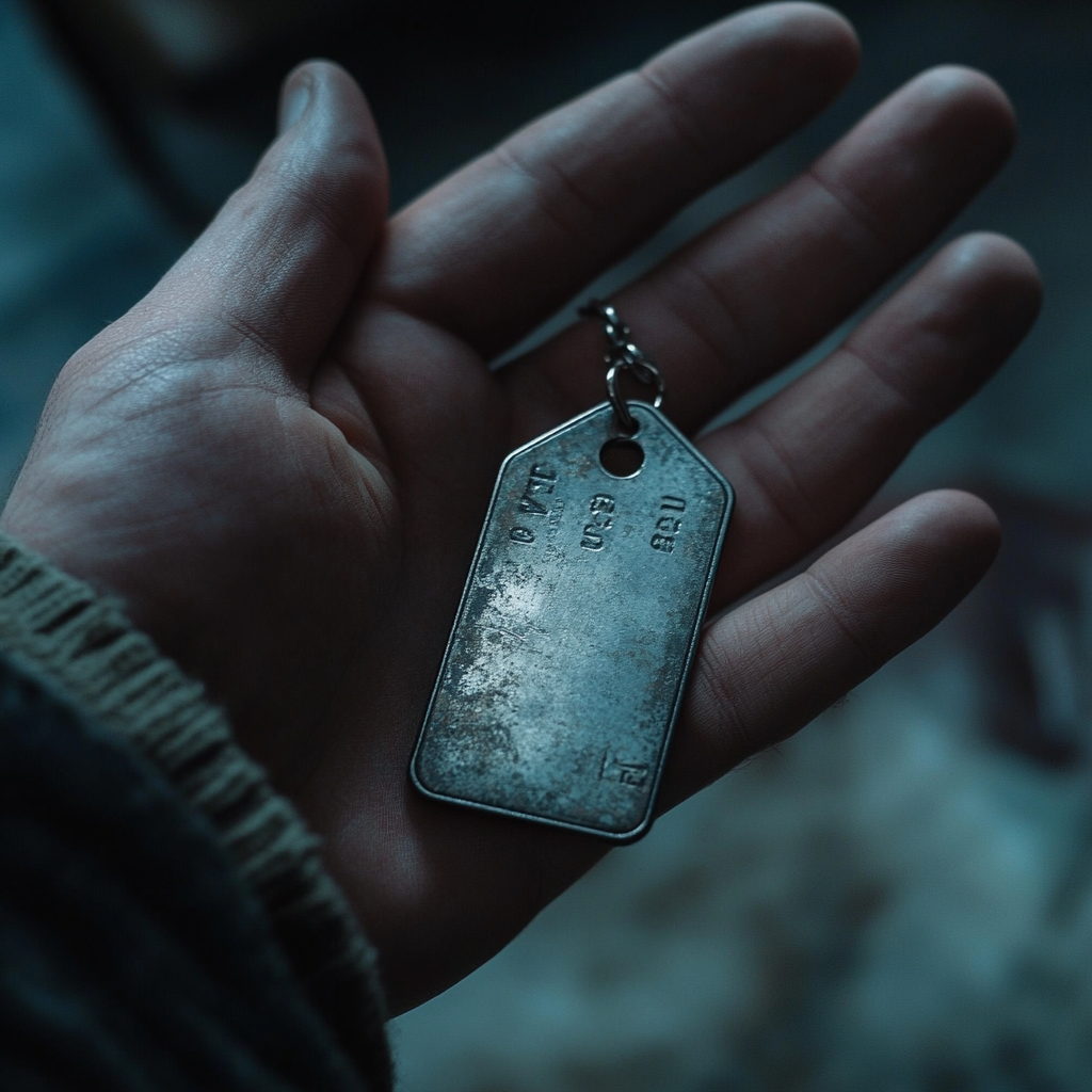 A man holding a dog-tag | Source: Midjourney