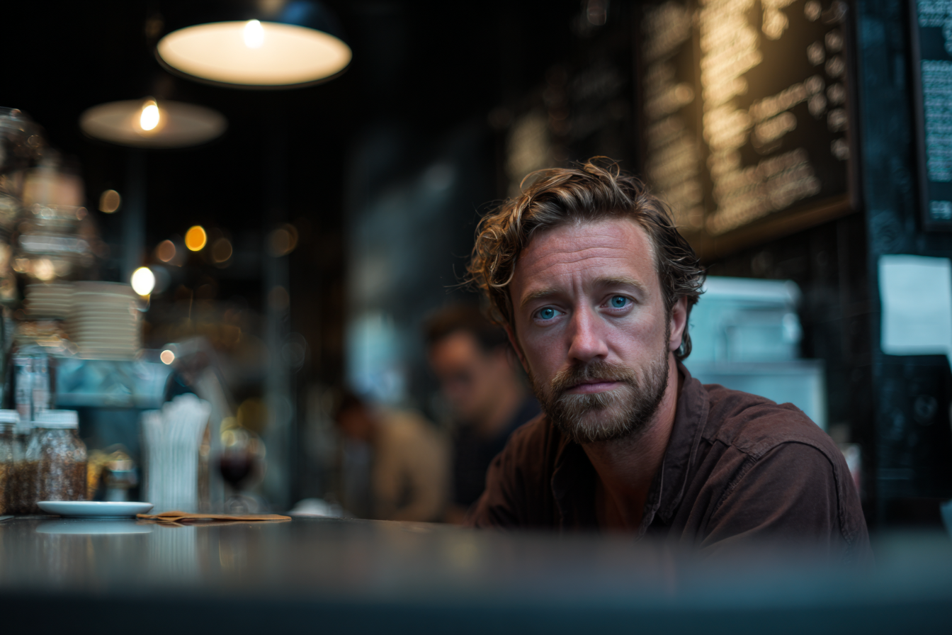 A man sitting behind counter | Source: Midjourney