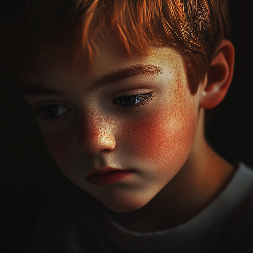 A sad boy with his eyes downcast | Source: Midjourney