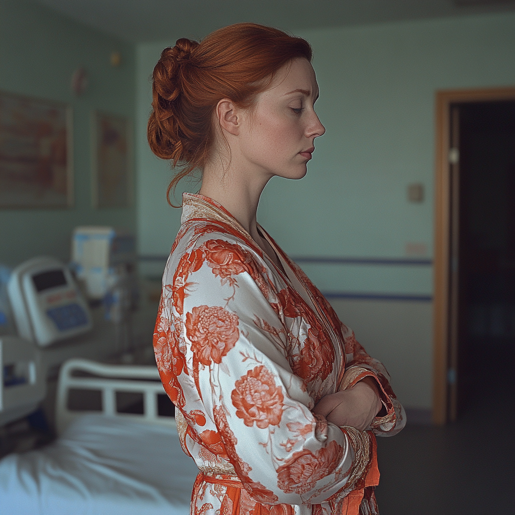 A serious woman in a maternity ward | Source: Midjourney