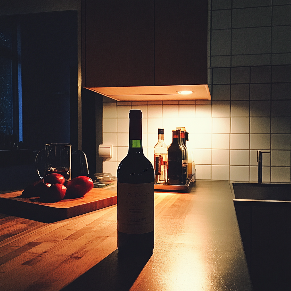 A bottle of wine on a counter | Source: Midjourney