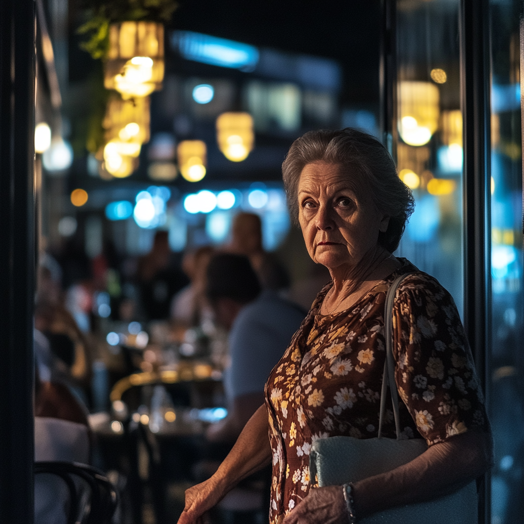 A woman in a dress walking into a restaurant | Source: Midjourney