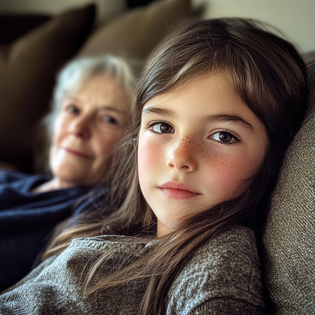 A little girl sitting with her grandmother | Source: Midjourney