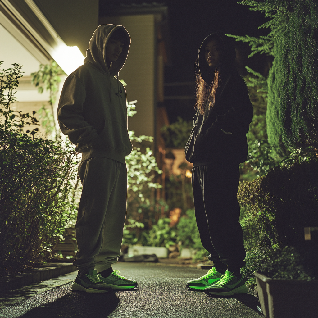 A couple sneaking around a garden | Source: Midjourney