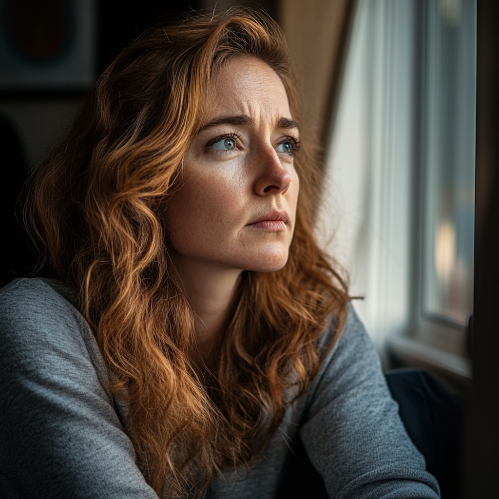 A thoughtful woman staring out the window of her room | Source: Midjourney